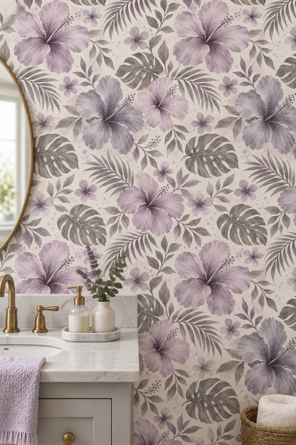 Hibiscus Wallpaper Lavender Tropical Watercolor Botanical Pattern