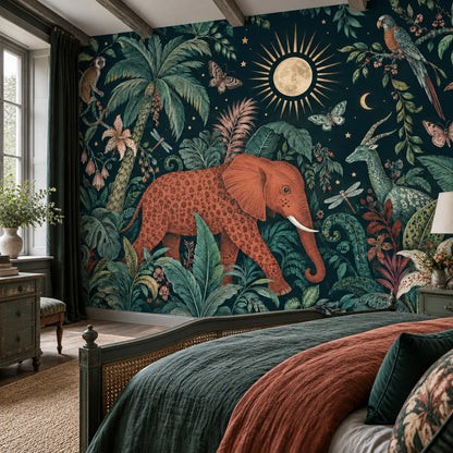 Vintage Jungle Animals Wallpaper Maximalist Tropical Wall Mural