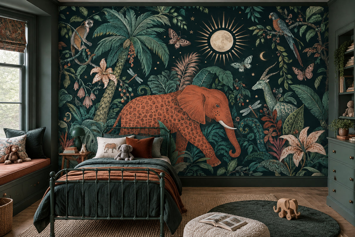 Vintage Jungle Animals Wallpaper Maximalist Tropical Wall Mural