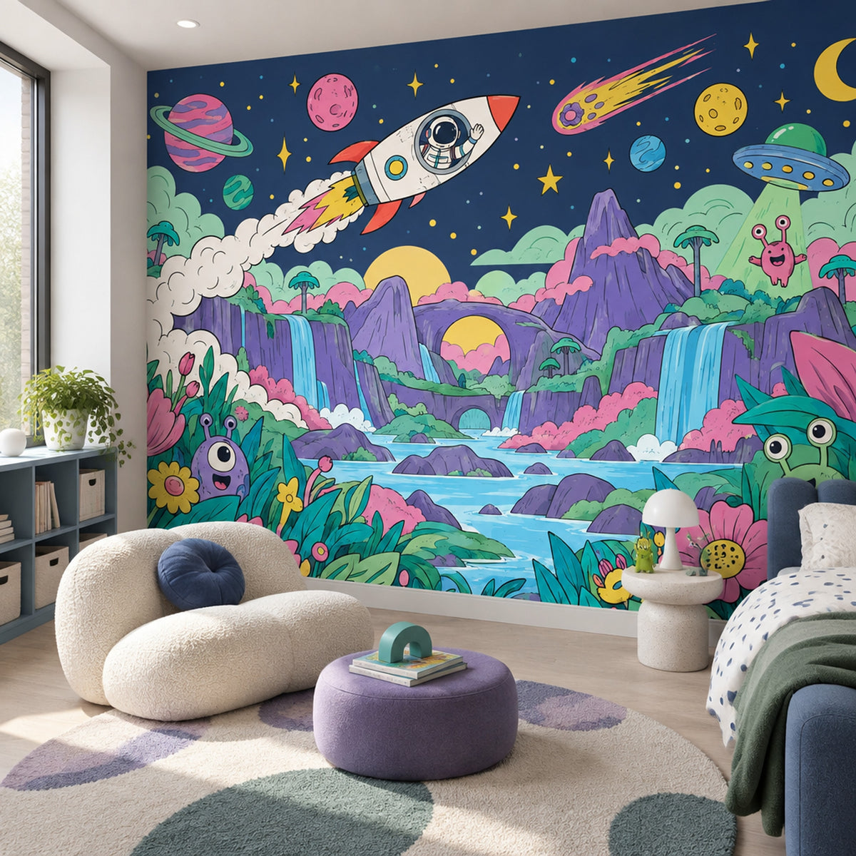 Kids Space Adventure Wallpaper Cartoon Galaxy Wall Mural