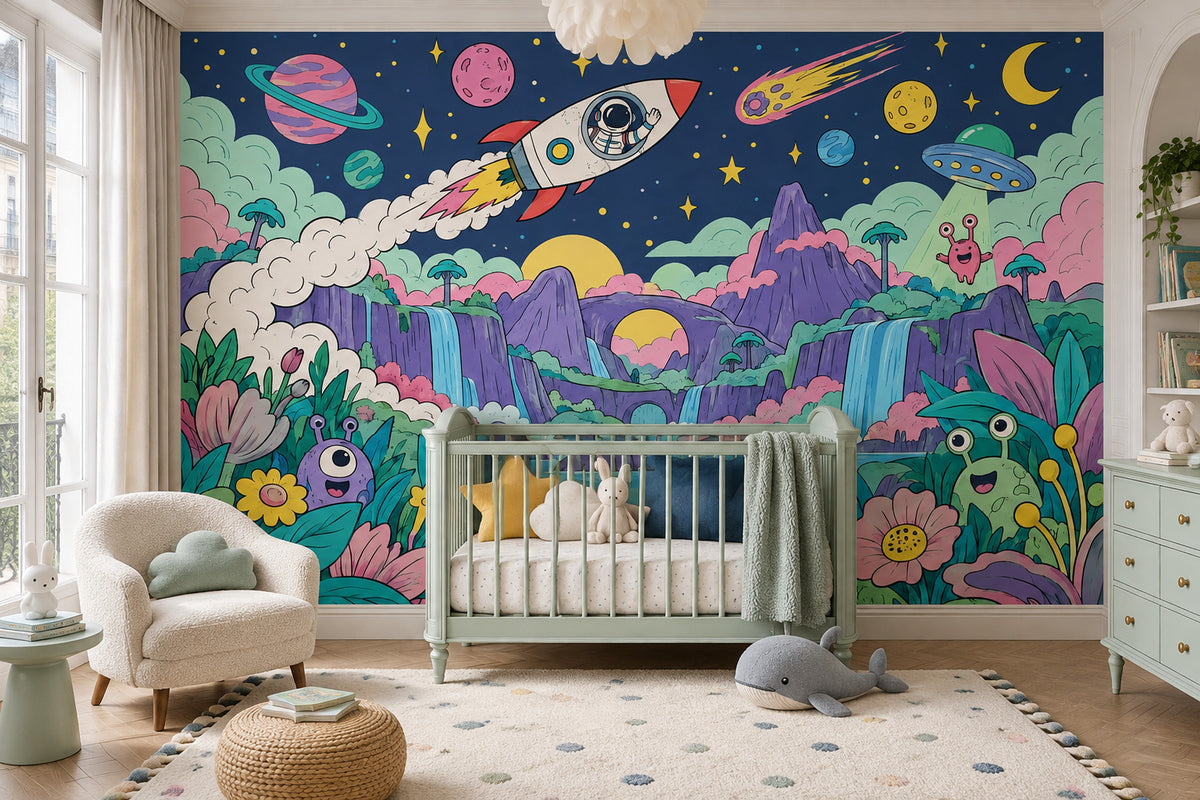 Kids Space Adventure Wallpaper Cartoon Galaxy Wall Mural