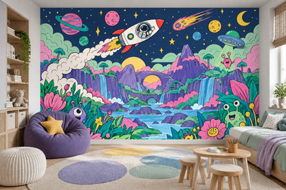 Kids Space Adventure Wallpaper Cartoon Galaxy Wall Mural