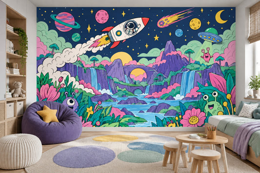 Kids Space Adventure Wallpaper Cartoon Galaxy Wall Mural