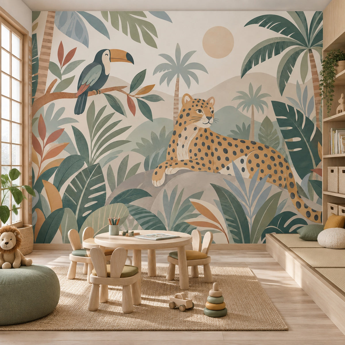 Cheetah And Toucan Wallpaper Tropical Jungle Wall Mural
