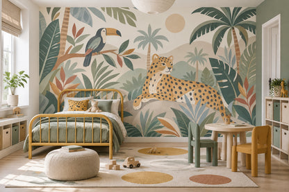 Cheetah And Toucan Wallpaper Tropical Jungle Wall Mural