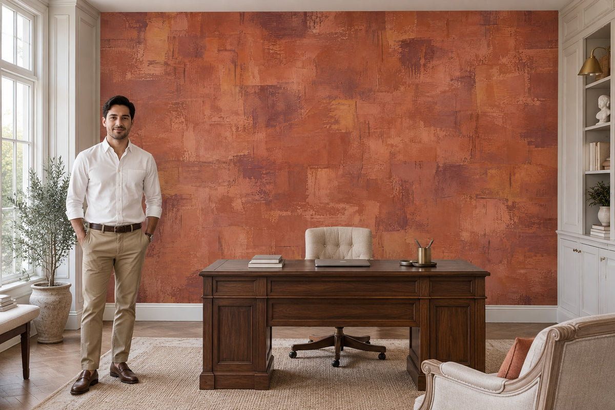 Textured Terracotta Blocks Wallpaper Abstract Geometric Wall Mural