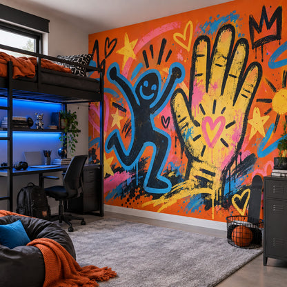 Smiling Character Graffiti Wallpaper Orange Background Street Art Wall Mural