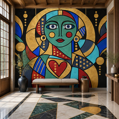 Art Deco Woman Portrait Wallpaper Gold Halo Wall Mural