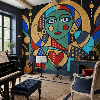 Art Deco Woman Portrait Wallpaper Gold Halo Wall Mural