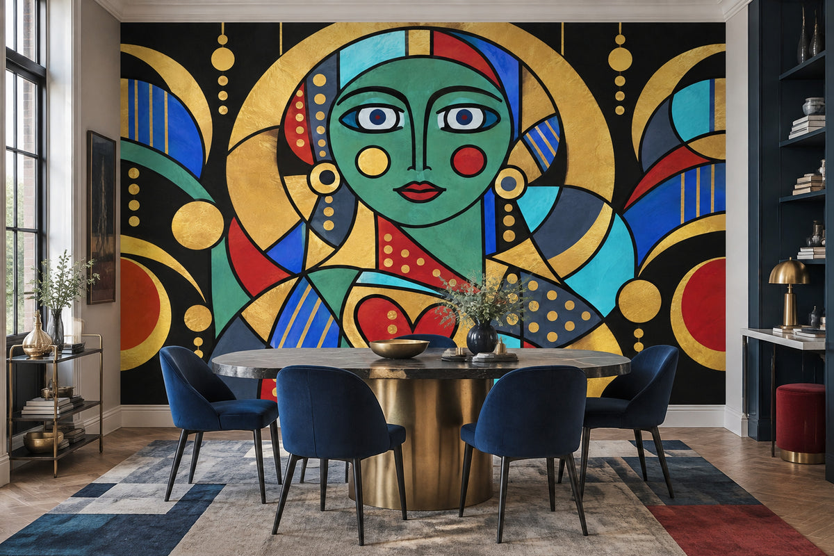 Art Deco Woman Portrait Wallpaper Gold Halo Wall Mural