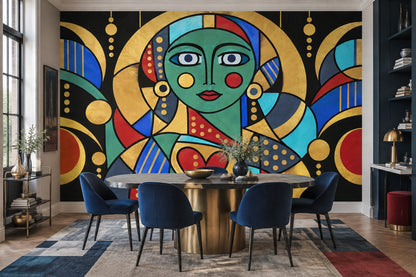 Art Deco Woman Portrait Wallpaper Gold Halo Wall Mural