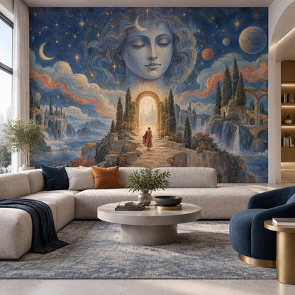 Celestial Woman Face Wallpaper Starry Night Wall Mural
