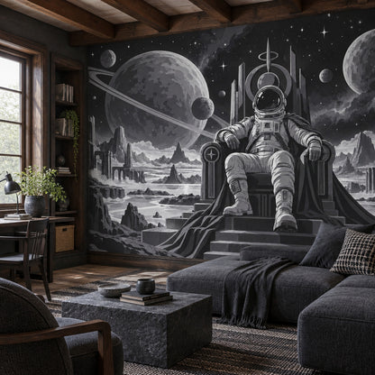 Astronaut Throne Wallpaper Monochrome Space Ruins Wall Mural