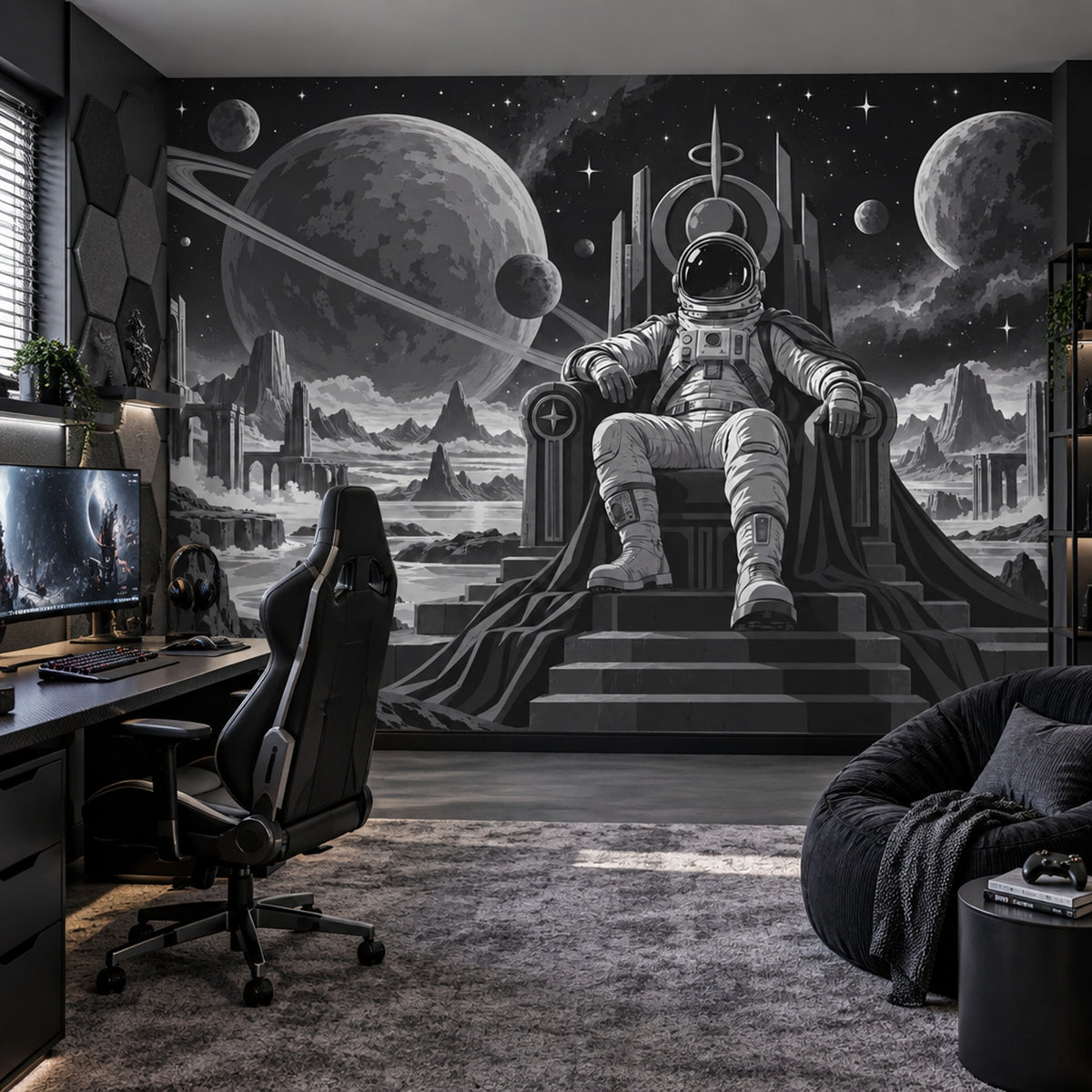 Astronaut Throne Wallpaper Monochrome Space Ruins Wall Mural