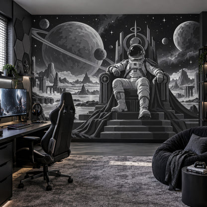Astronaut Throne Wallpaper Monochrome Space Ruins Wall Mural