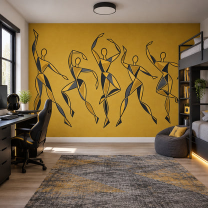 Abstract Dancers Wallpaper Mustard Yellow Geometric Wall Mural