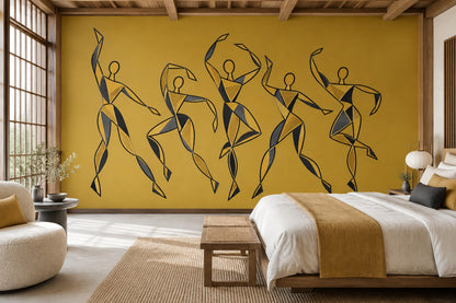 Abstract Dancers Wallpaper Mustard Yellow Geometric Wall Mural