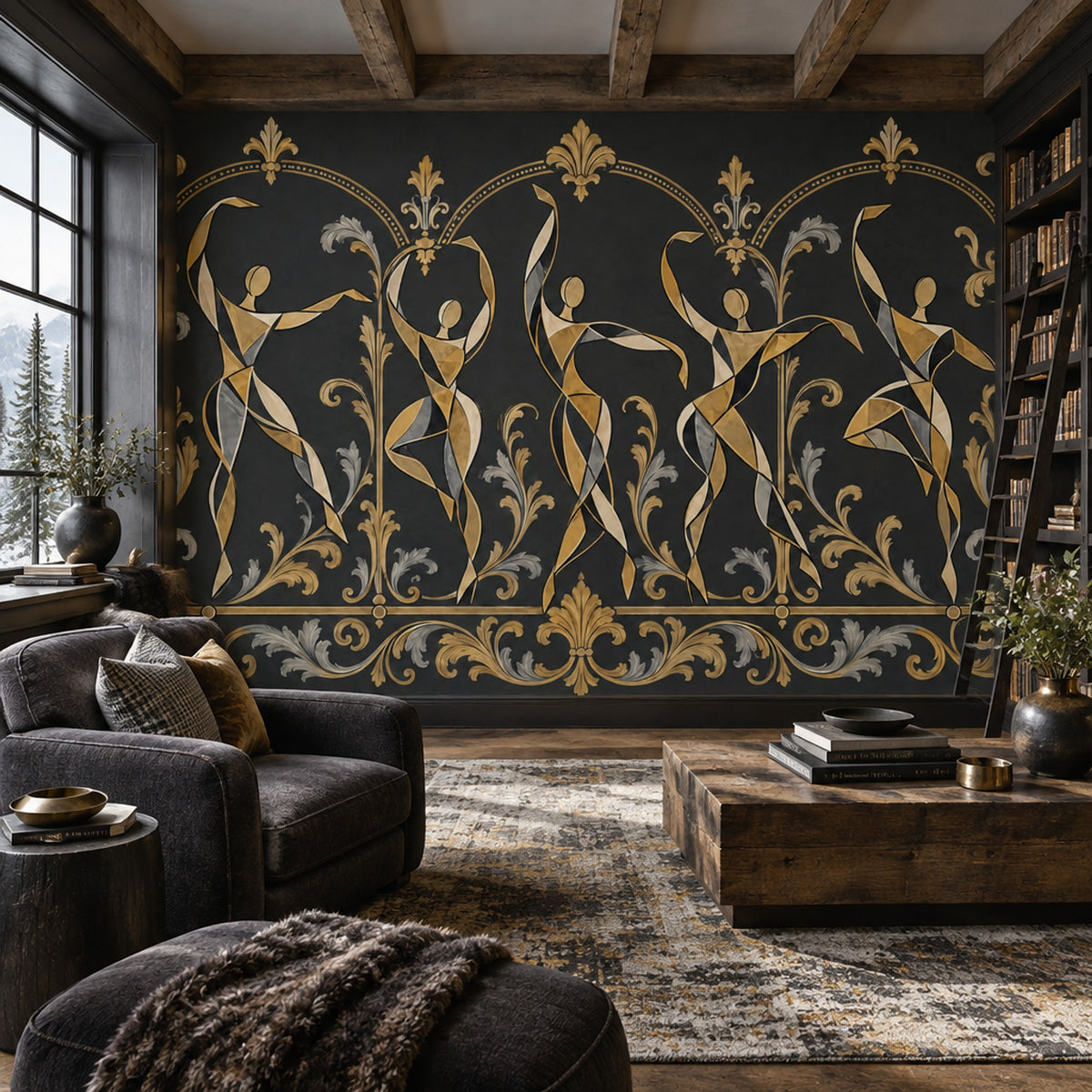Art Deco Dancers Wallpaper Ornate Gold Frame Wall Mural