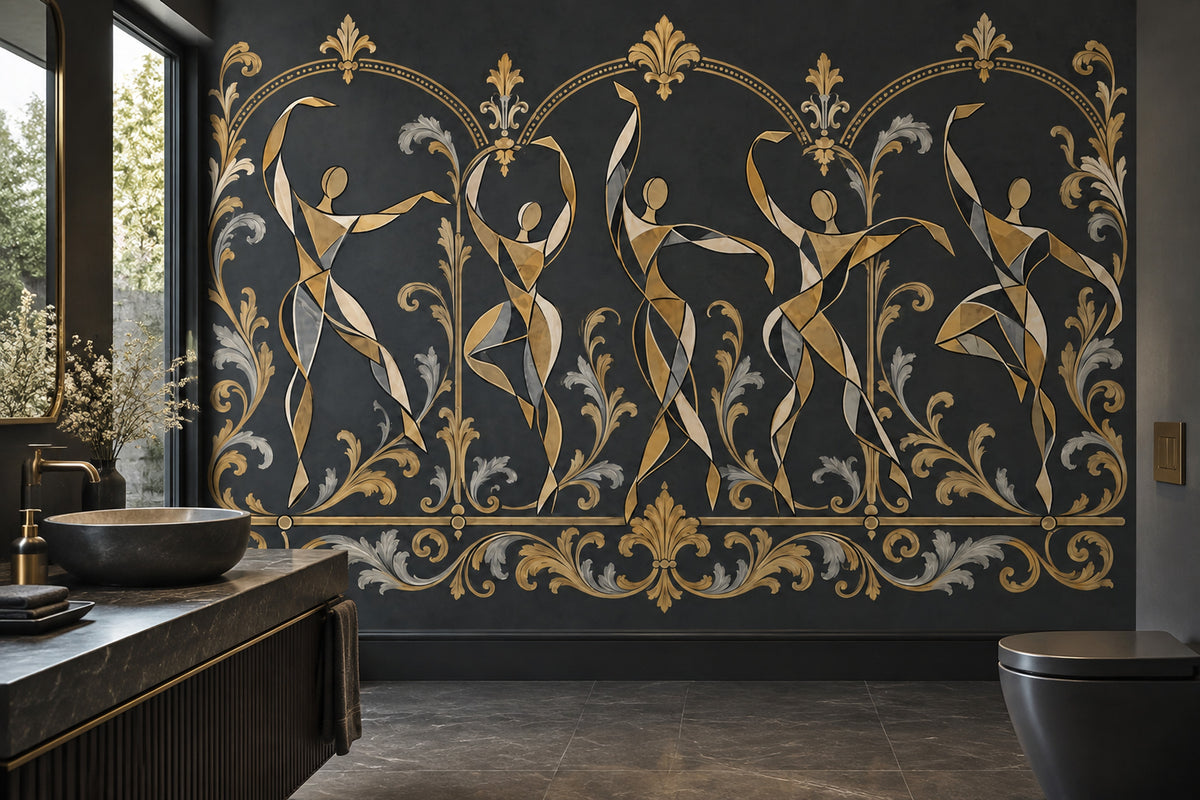 Art Deco Dancers Wallpaper Ornate Gold Frame Wall Mural