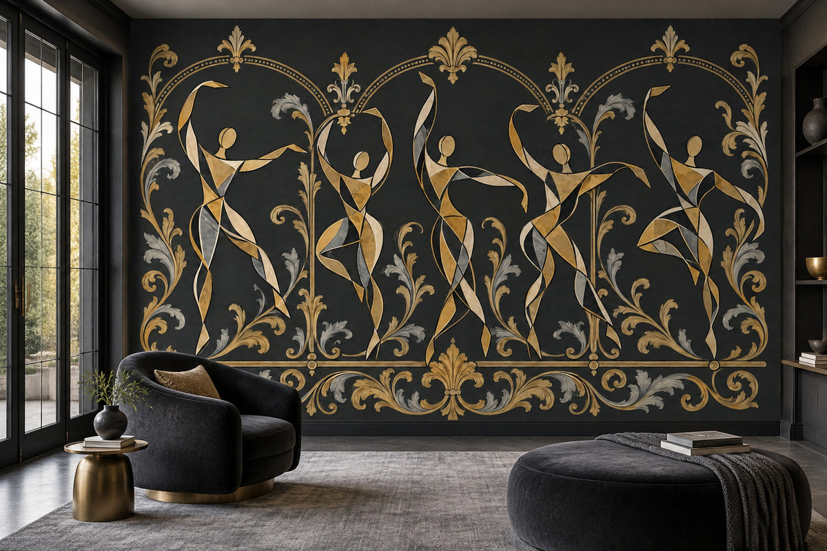 Art Deco Dancers Wallpaper Ornate Gold Frame Wall Mural
