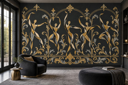 Art Deco Dancers Wallpaper Ornate Gold Frame Wall Mural