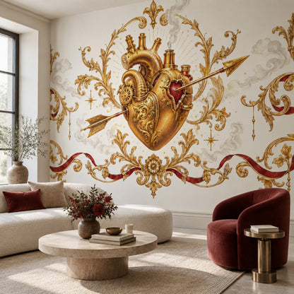Mechanical Heart Wallpaper Baroque Gold Wall Mural
