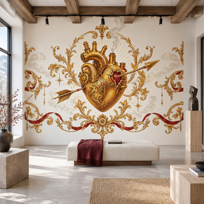 Mechanical Heart Wallpaper Baroque Gold Wall Mural