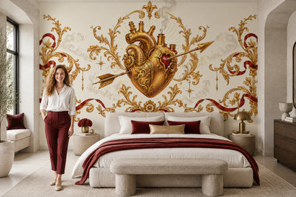 Mechanical Heart Wallpaper Baroque Gold Wall Mural