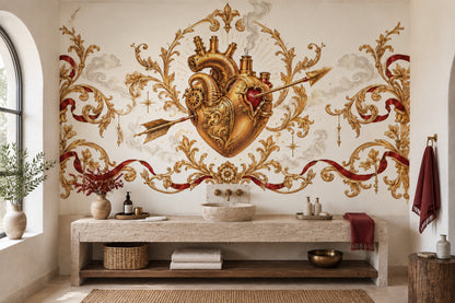 Mechanical Heart Wallpaper Baroque Gold Wall Mural