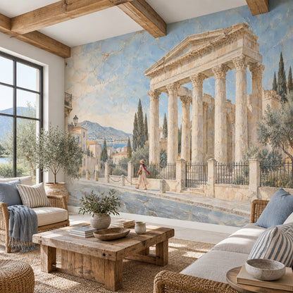 Mediterranean Temple Ruins Wallpaper Vintage Fresco Wall Mural