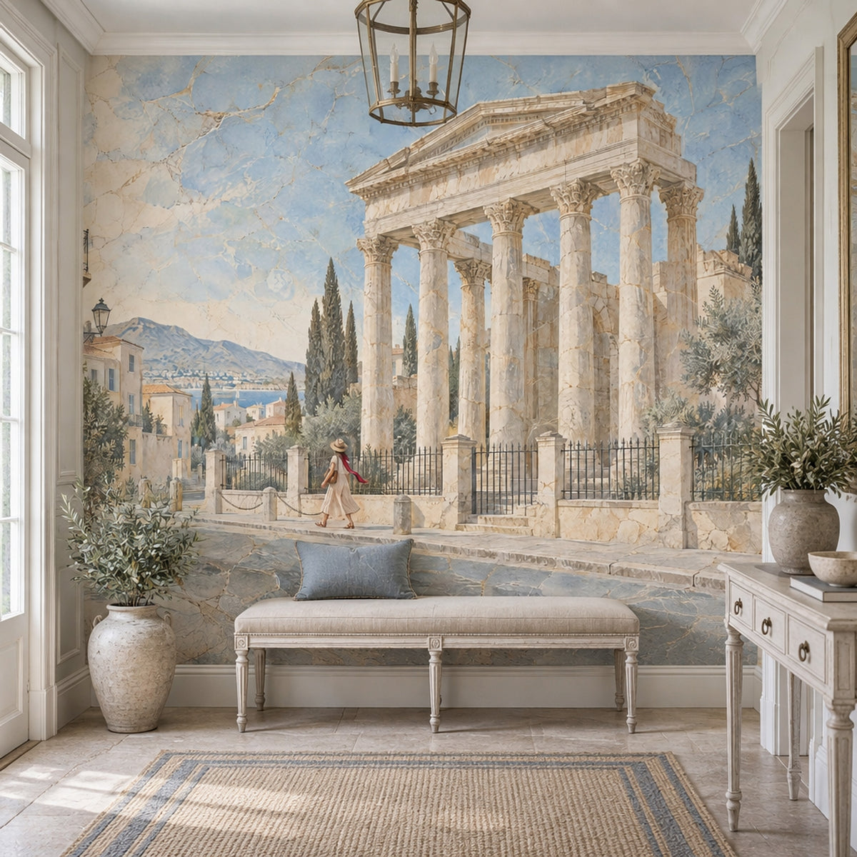 Mediterranean Temple Ruins Wallpaper Vintage Fresco Wall Mural