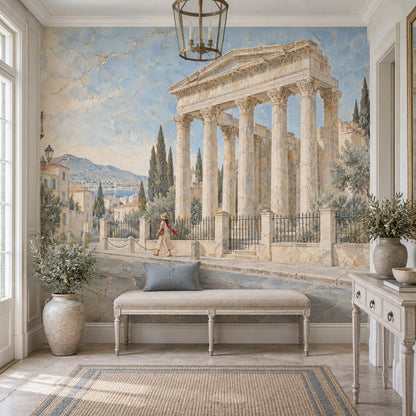 Mediterranean Temple Ruins Wallpaper Vintage Fresco Wall Mural