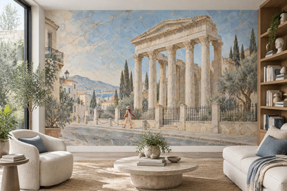 Mediterranean Temple Ruins Wallpaper Vintage Fresco Wall Mural