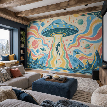 UFO Abduction Wallpaper Retro Sci Fi Wall Mural