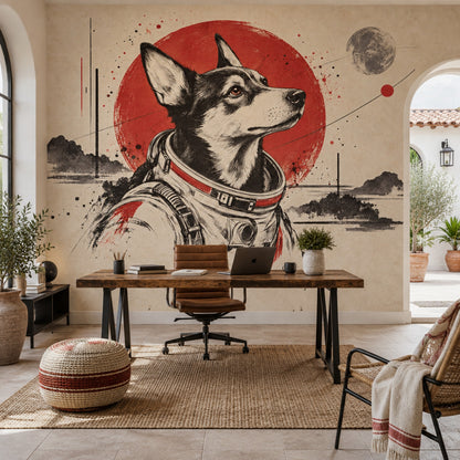 Astronaut Dog Wallpaper Retro Space Poster Wall Mural