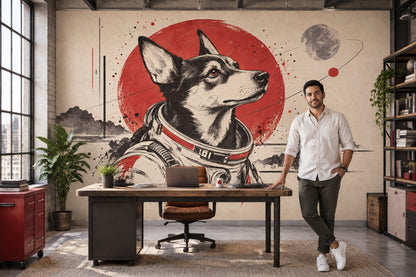 Astronaut Dog Wallpaper Retro Space Poster Wall Mural