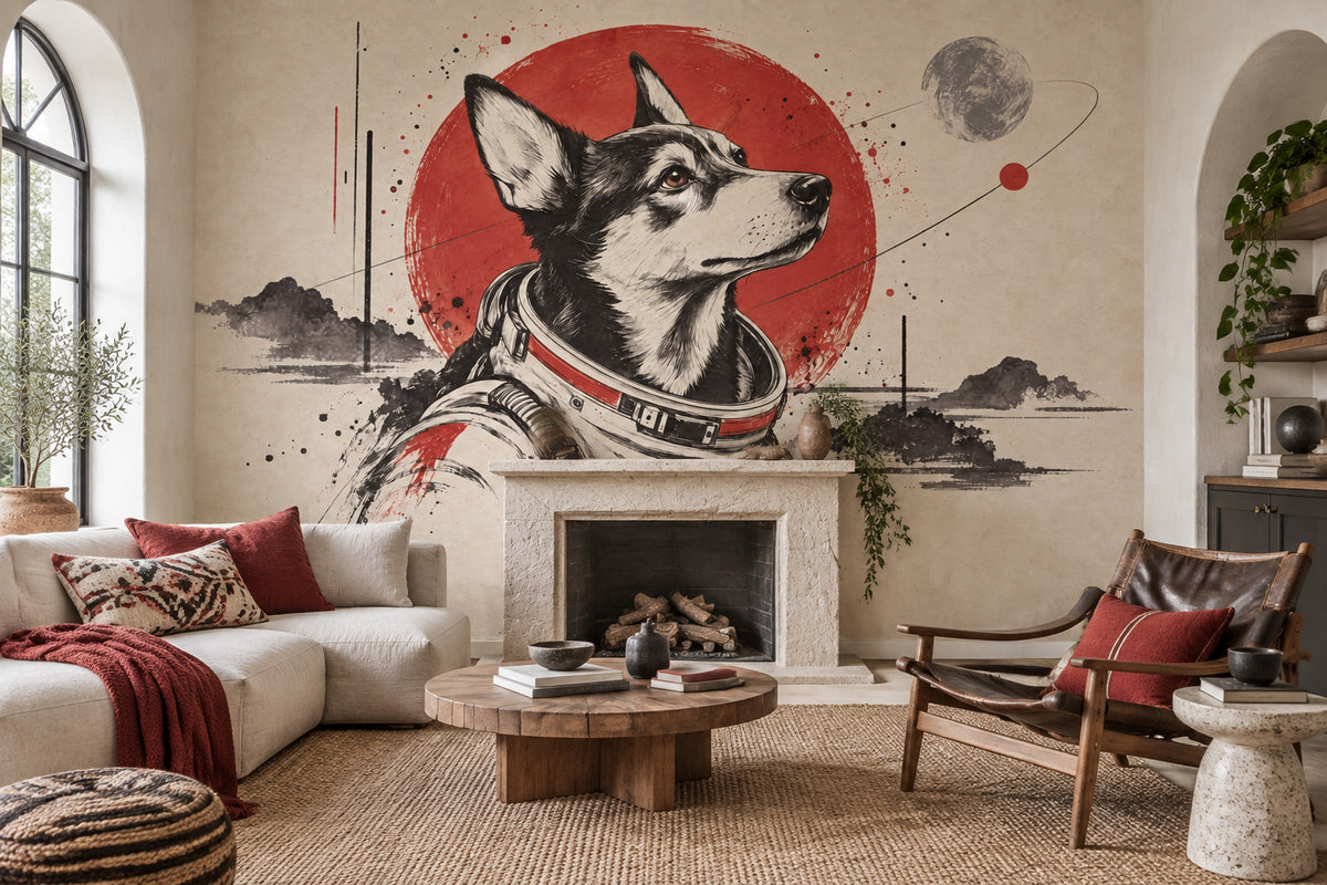 Astronaut Dog Wallpaper Retro Space Poster Wall Mural