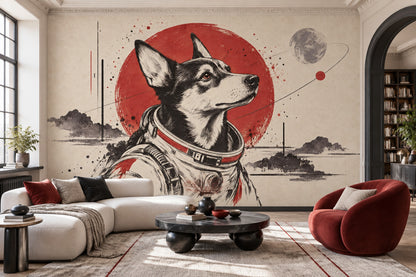 Astronaut Dog Wallpaper Retro Space Poster Wall Mural