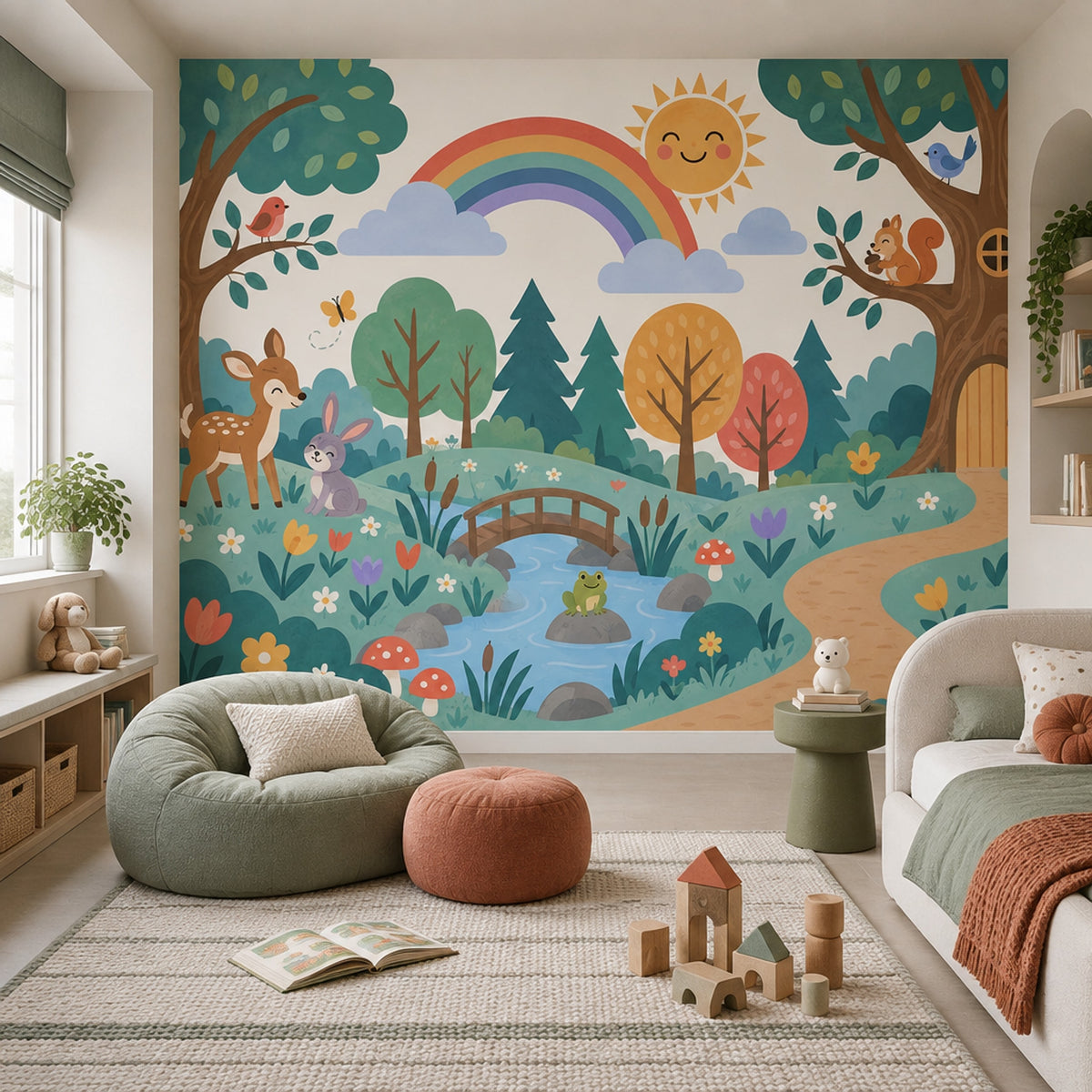 Woodland Rainbow Wallpaper Whimsical Landscape Wall Mural