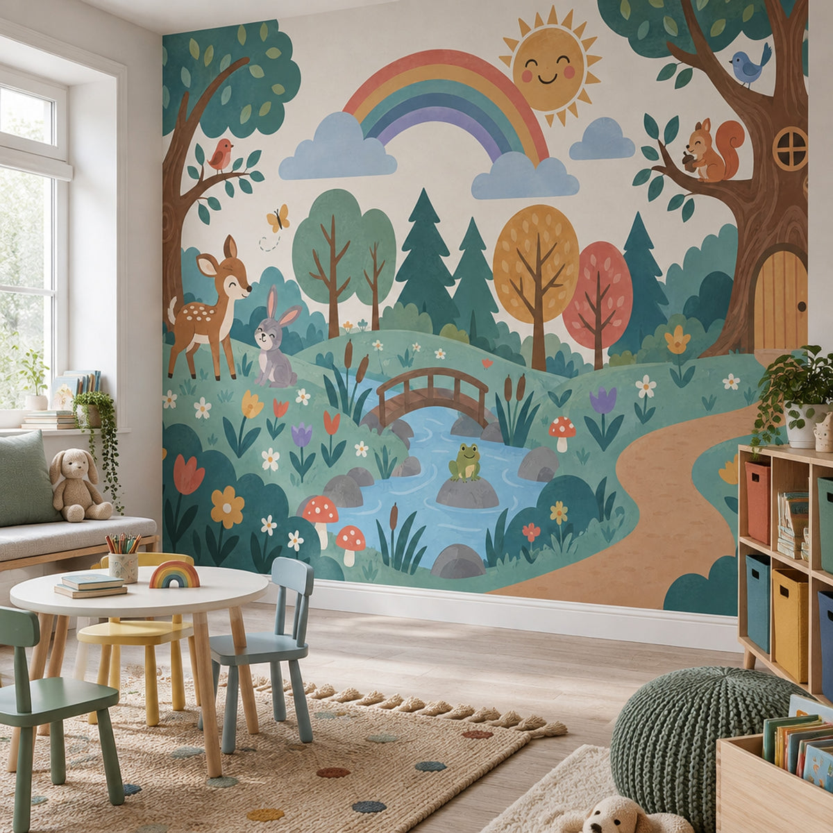Woodland Rainbow Wallpaper Whimsical Landscape Wall Mural
