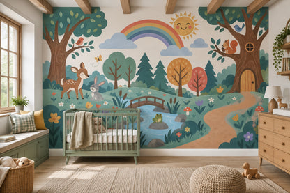 Woodland Rainbow Wallpaper Whimsical Landscape Wall Mural