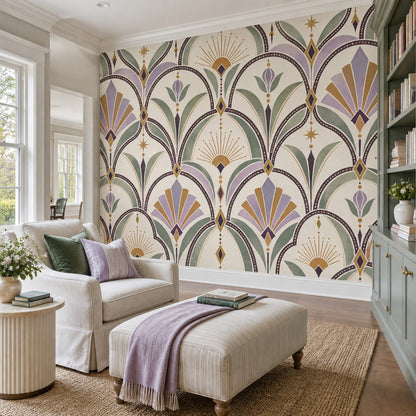Art Deco Fan Motif Wallpaper Geometric Floral Wall Mural