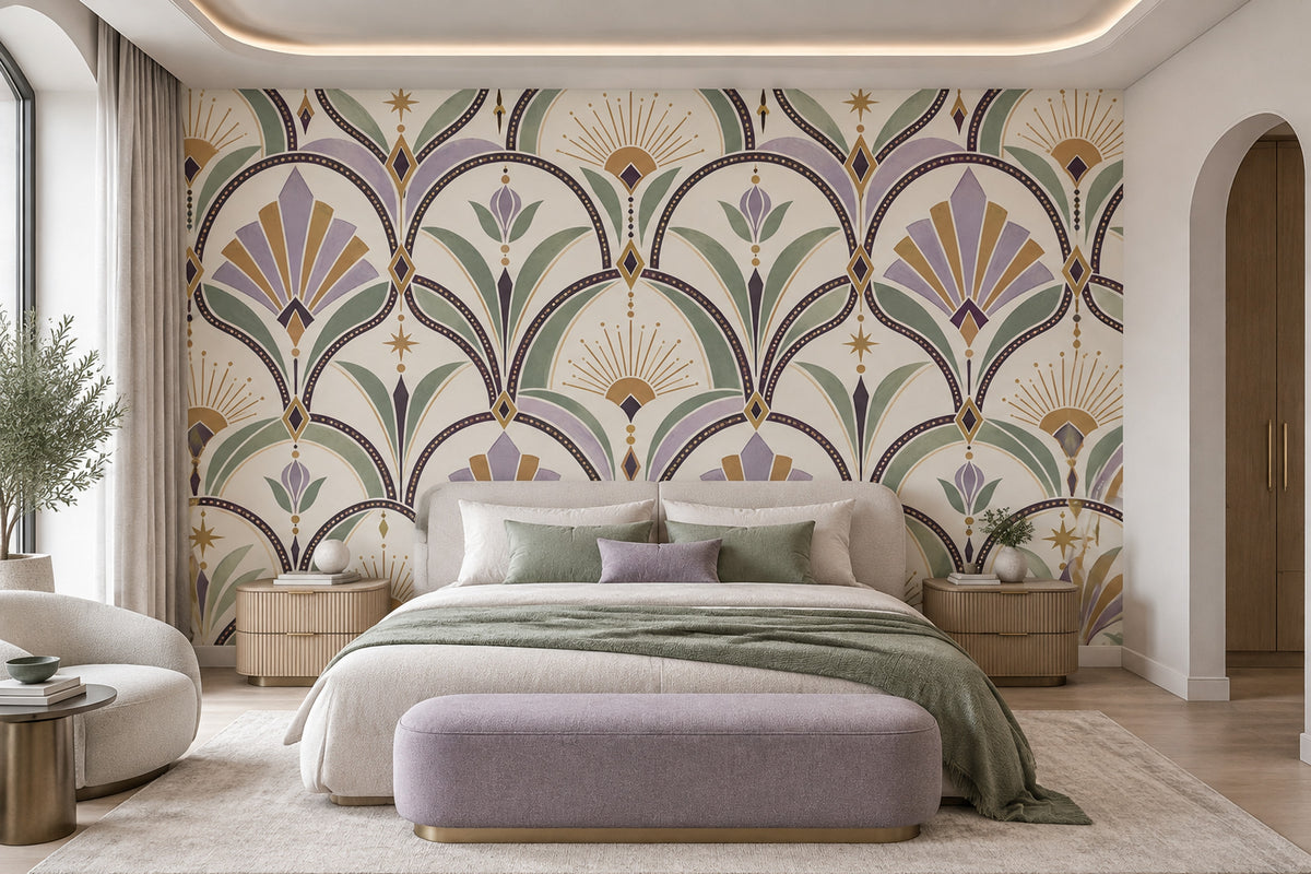Art Deco Fan Motif Wallpaper Geometric Floral Wall Mural