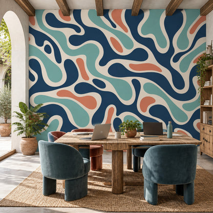 Abstract Ribbon Shapes Wallpaper Mid Century Modern Wall Mural