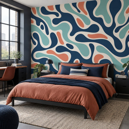Abstract Ribbon Shapes Wallpaper Mid Century Modern Wall Mural