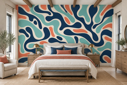 Abstract Ribbon Shapes Wallpaper Mid Century Modern Wall Mural