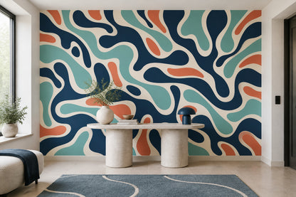 Abstract Ribbon Shapes Wallpaper Mid Century Modern Wall Mural