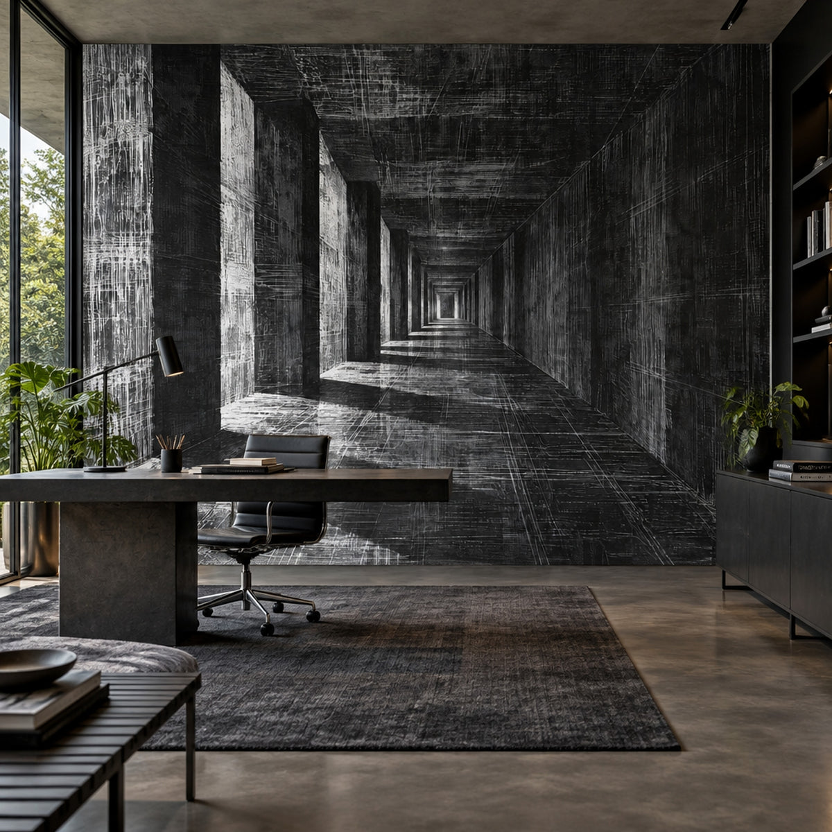 Futuristic Corridor Wallpaper Industrial Perspective Wall Mural