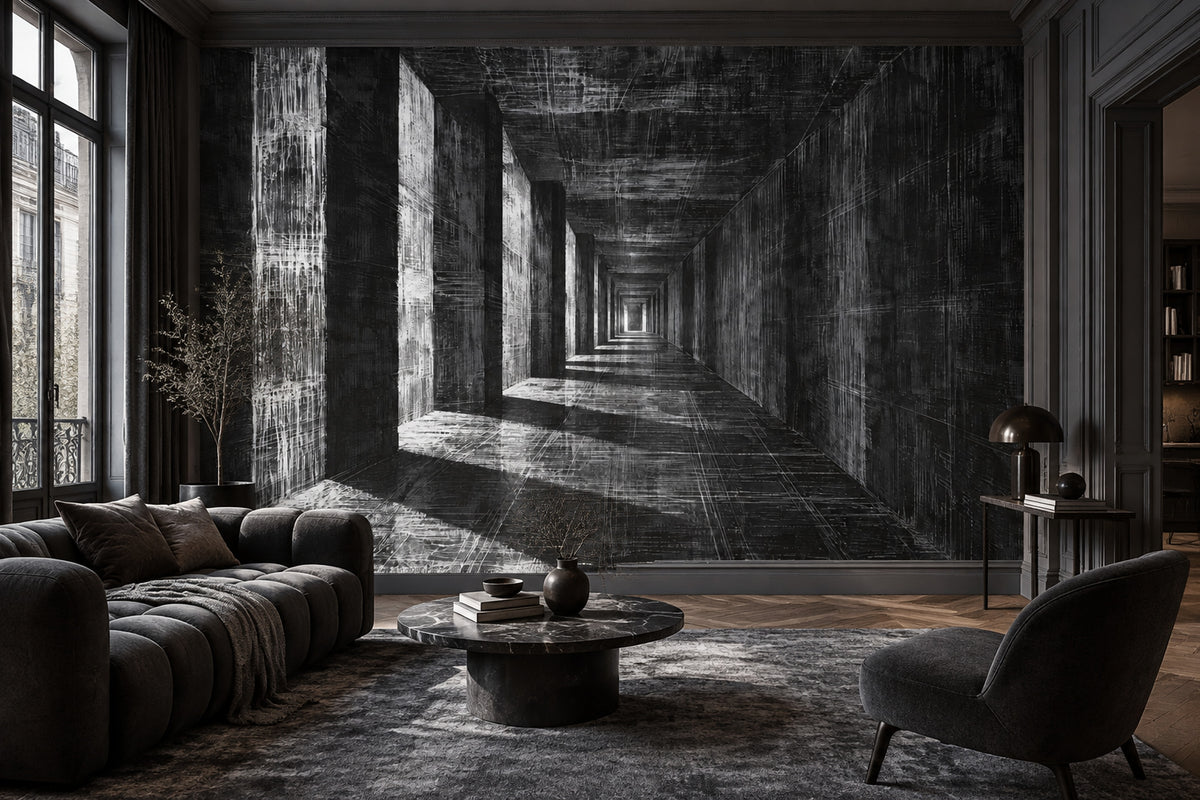 Futuristic Corridor Wallpaper Industrial Perspective Wall Mural