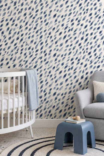 Leaf Brushstroke Wallpaper Indigo Blue Abstract Pattern